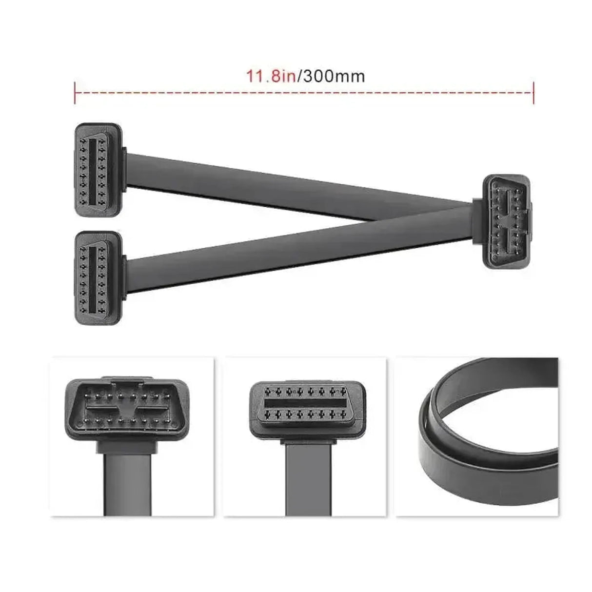 Cable de extensión y divisor OBD2 de 16 pines, plano, 2 piezas (30 cm) | Interfaz