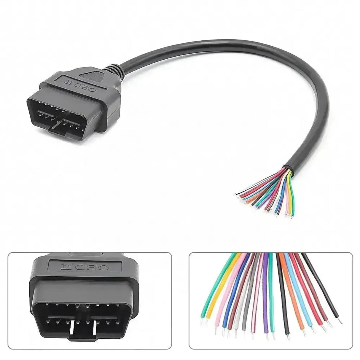 Conector OBD2 de 16 pines (Macho) con 16 Cables Abiertos (30 cm) | Accesorios