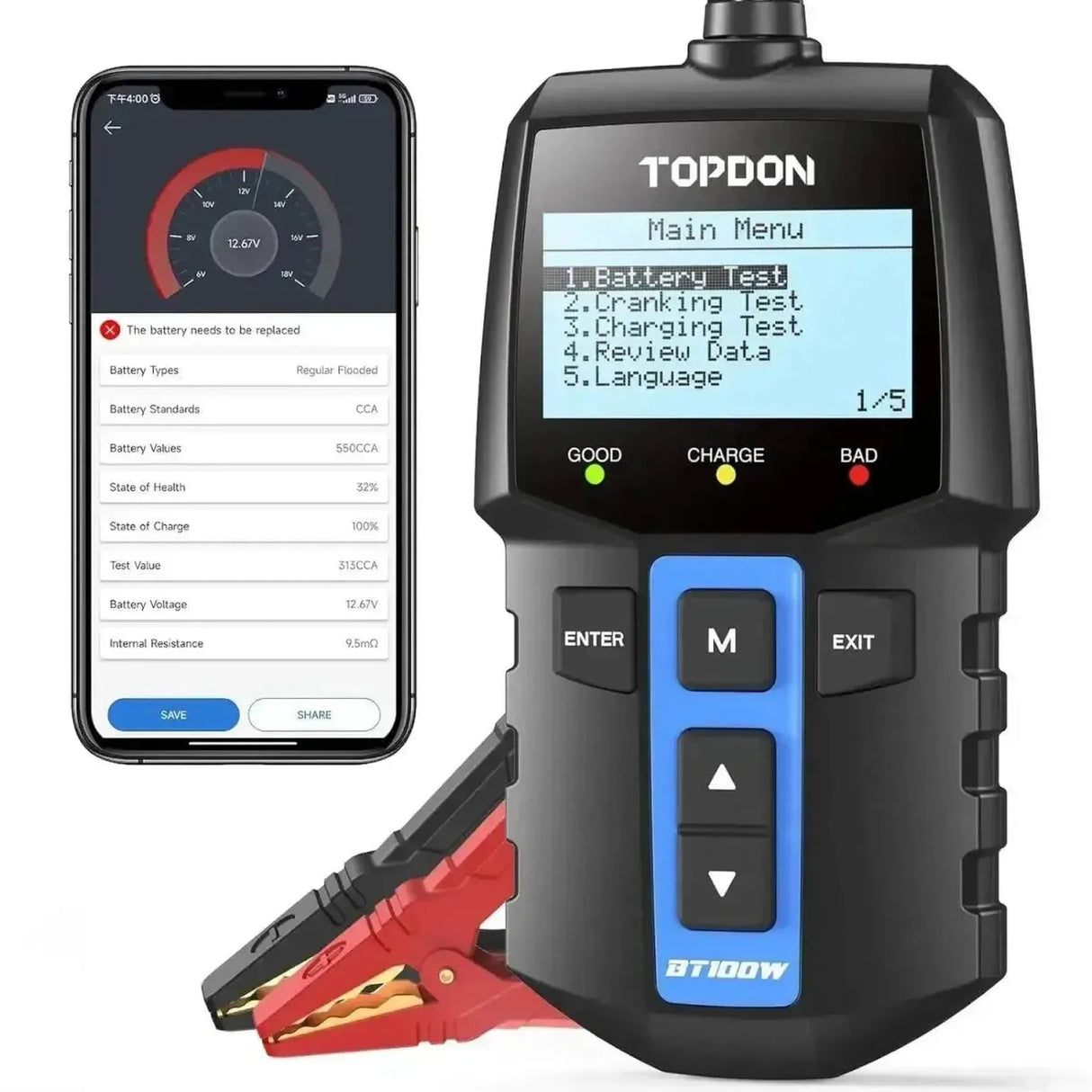Topdon BT100W | Probador de baterías