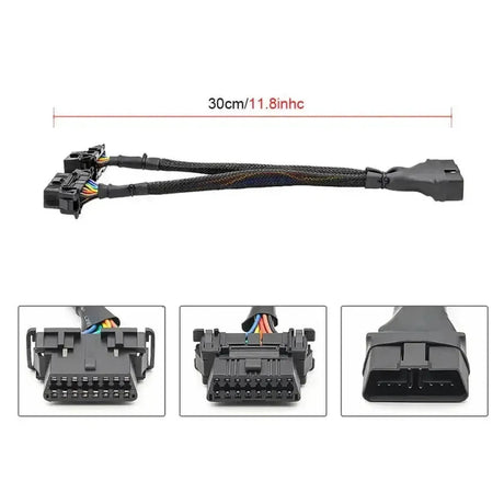 Cable de extensión y divisor OBD2 de 16 pines en nylon, 2 piezas (30 cm) | Interfaz