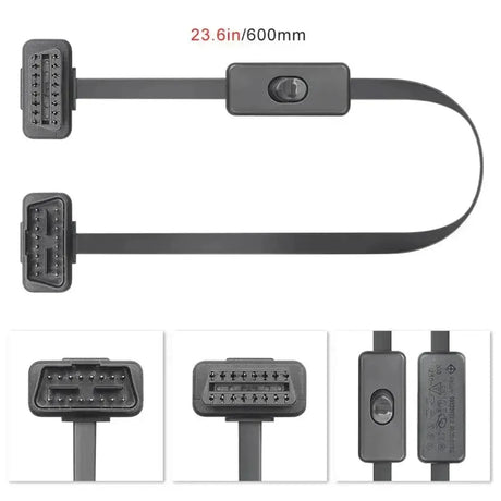 Cable de extensión OBD2 de 16 pines plano con interruptor (60 cm) | Interfaz