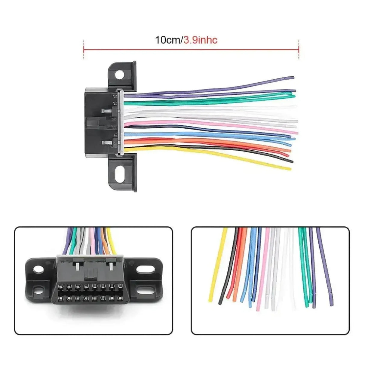 Conector OBD2 de 16 pines (Hembra) con 16 Cables Abiertos (10 cm) | Accesorios