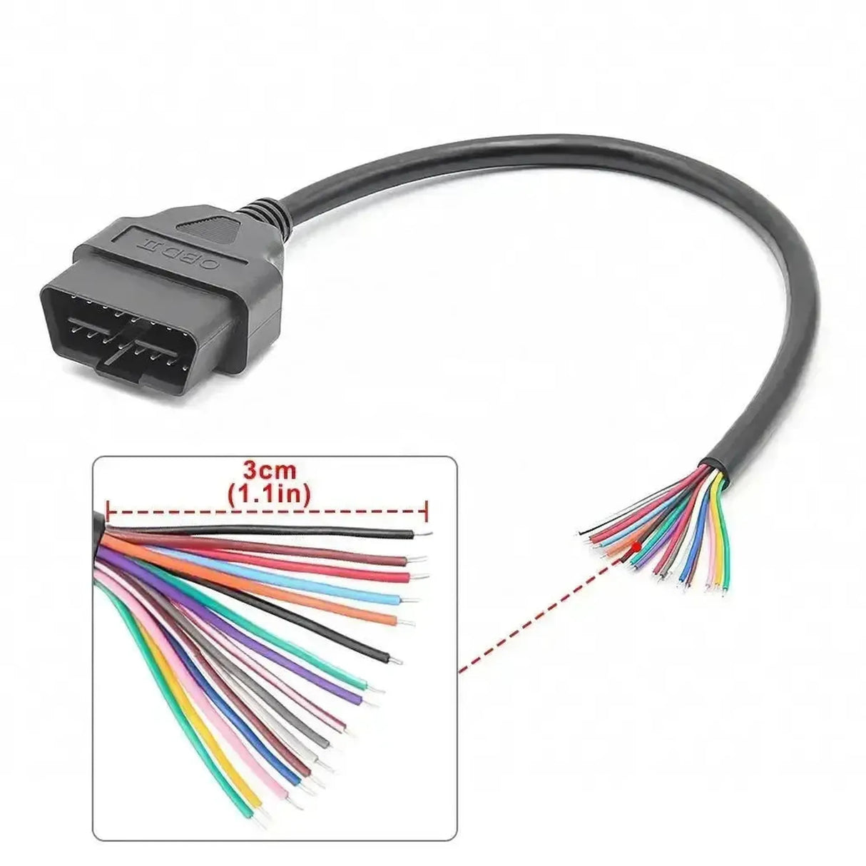 Conector OBD2 de 16 pines (Macho) con 16 Cables Abiertos (30 cm) | Accesorios