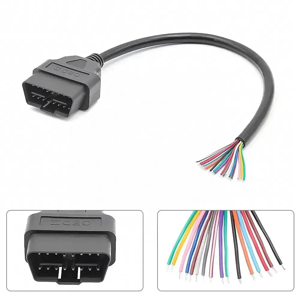 Conector OBD2 de 16 pines (macho) con 16 cables abiertos – 30 cm
