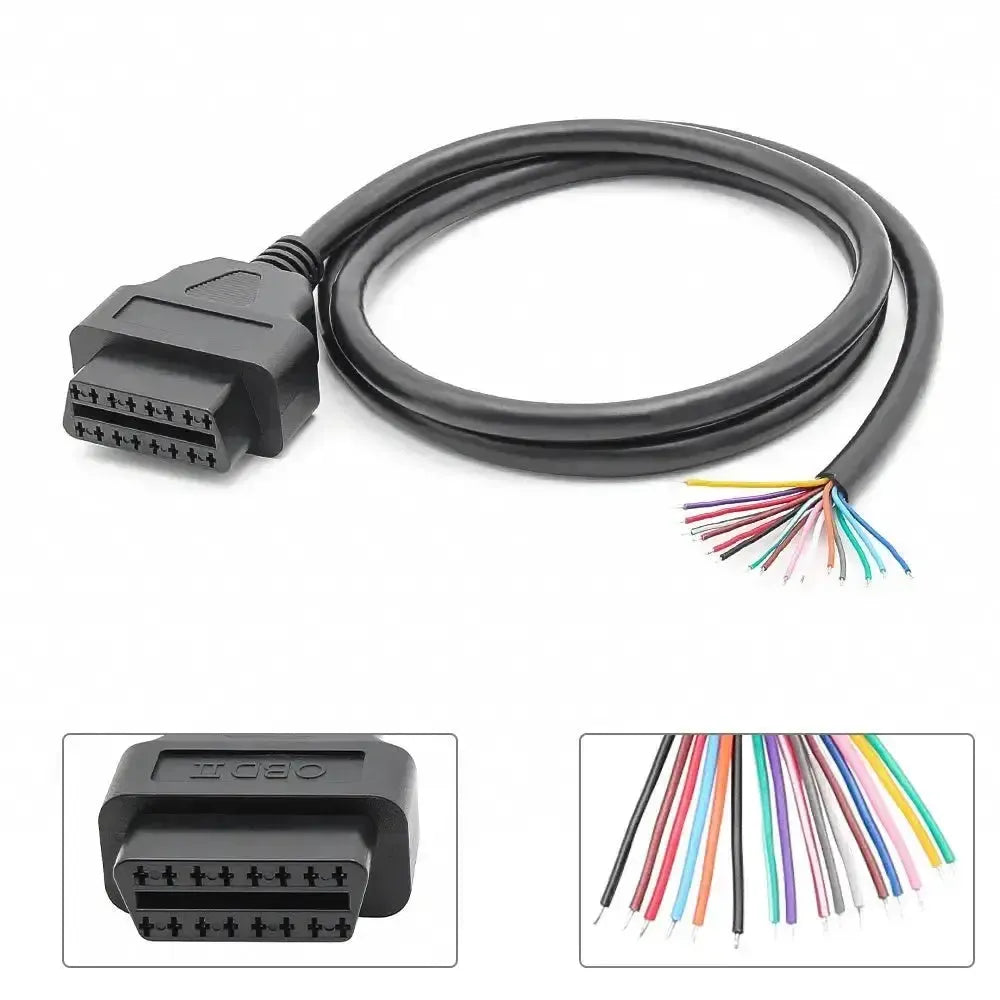 Puerto OBD2 de 16 pines (hembra) con 16 cables abiertos de extremo – 100 cm
