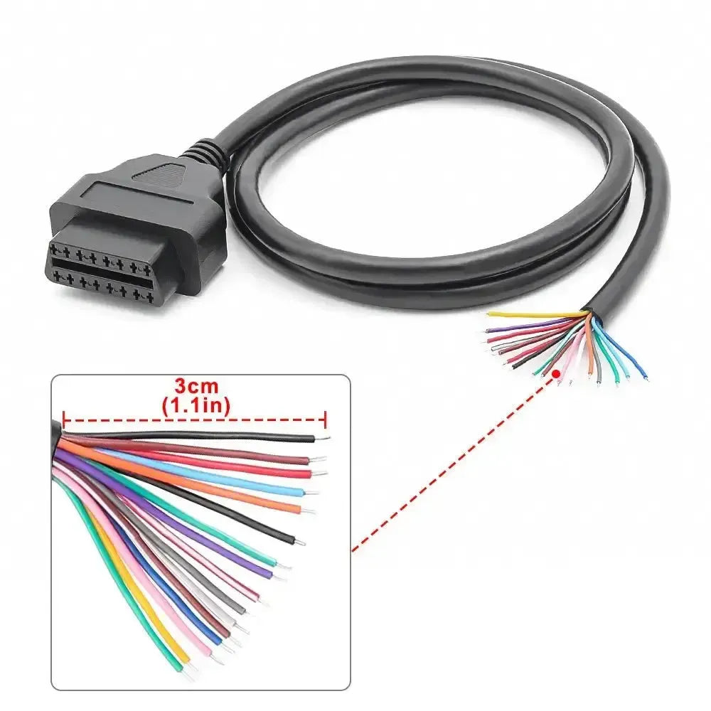 Puerto OBD2 de 16 pines (hembra) con 16 cables abiertos de extremo – 100 cm