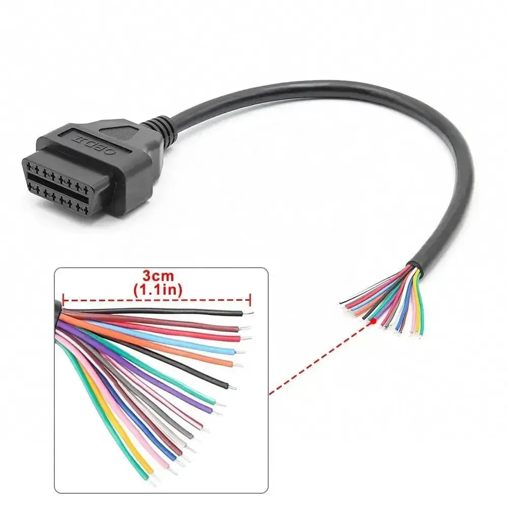 Conector hembra OBD2 de 16 pines con 16 cables abiertos Cable adaptador 30 cm