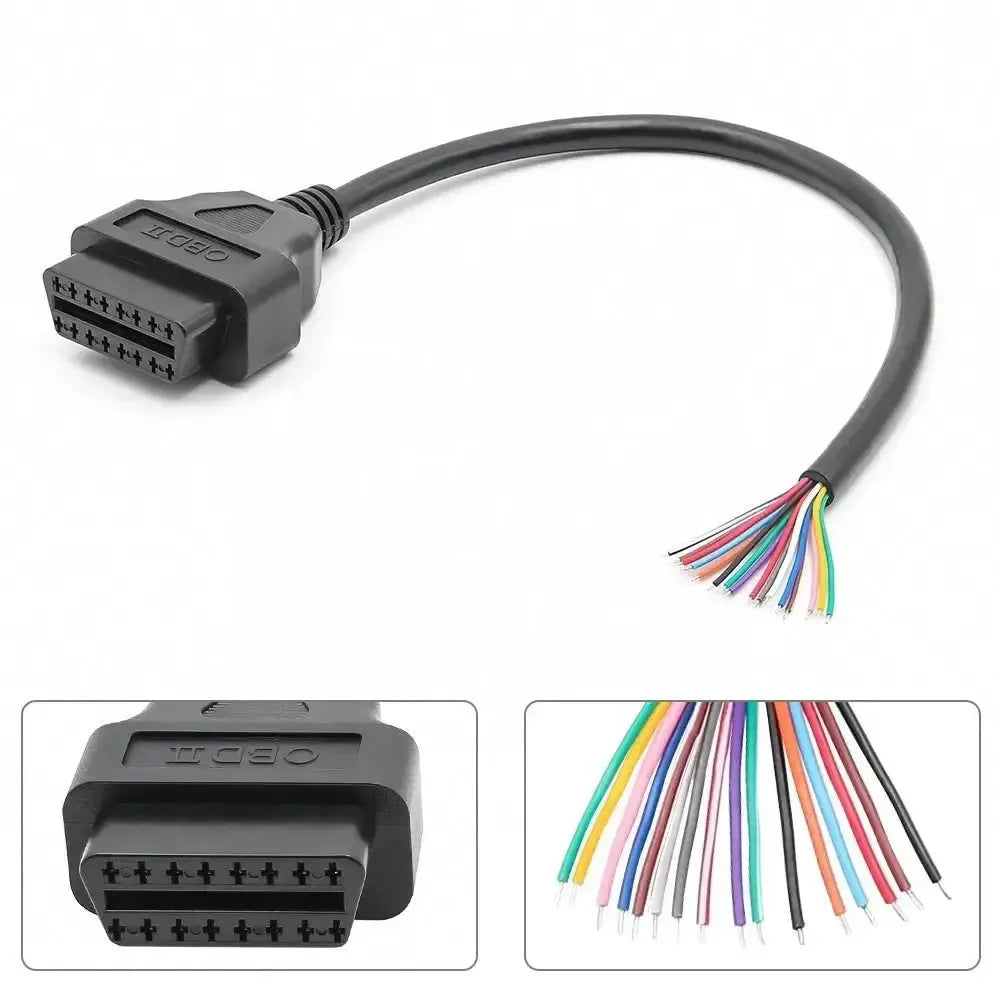 Conector hembra OBD2 de 16 pines con 16 cables abiertos Cable adaptador 30 cm