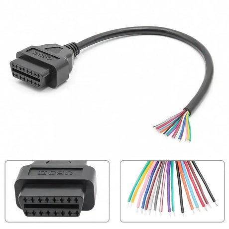 Conector hembra OBD2 de 16 pines con 16 cables abiertos Cable adaptador 30 cm