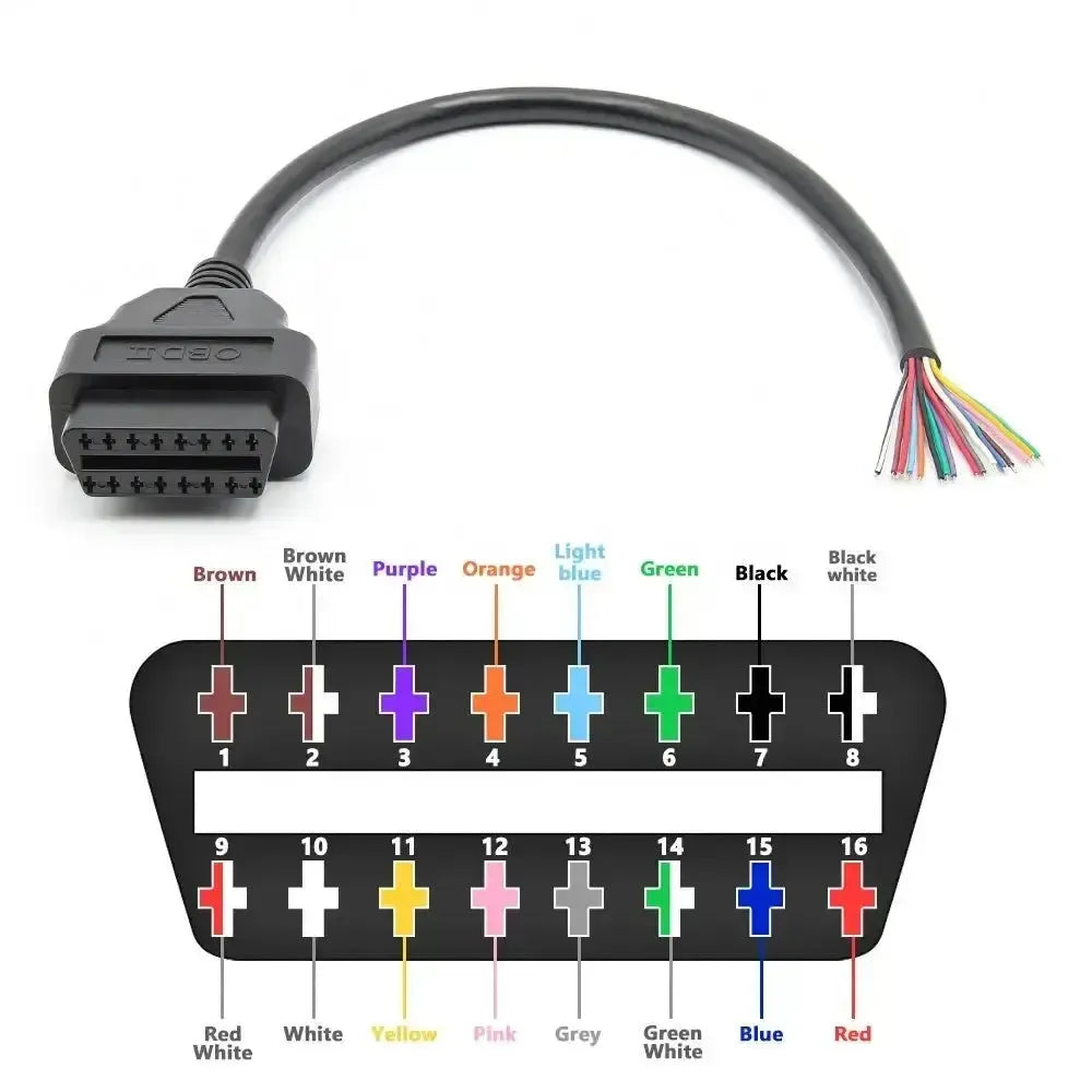 Conector hembra OBD2 de 16 pines con 16 cables abiertos Cable adaptador 30 cm