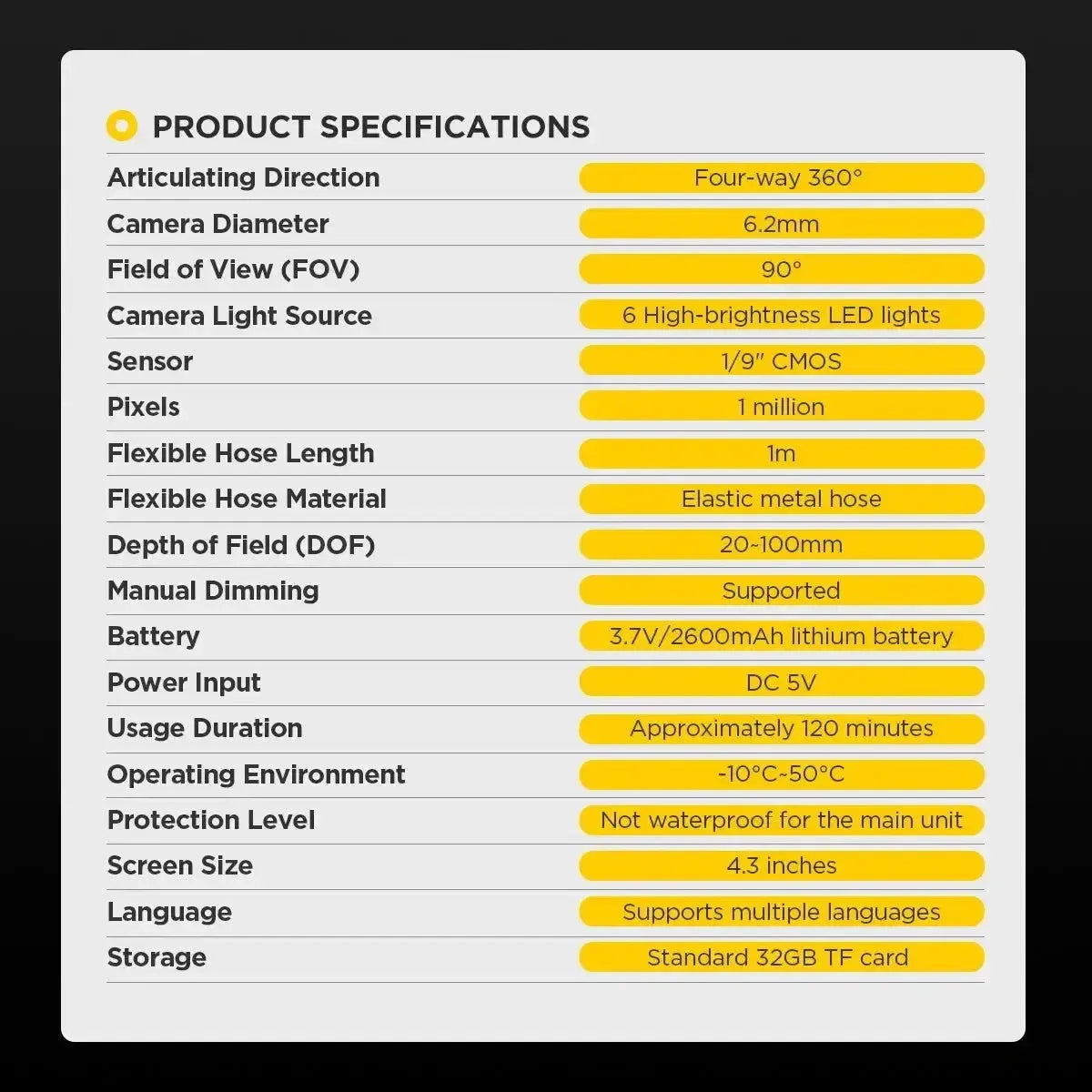 Autool SVB308 Cámara de inspección 6.2 mm