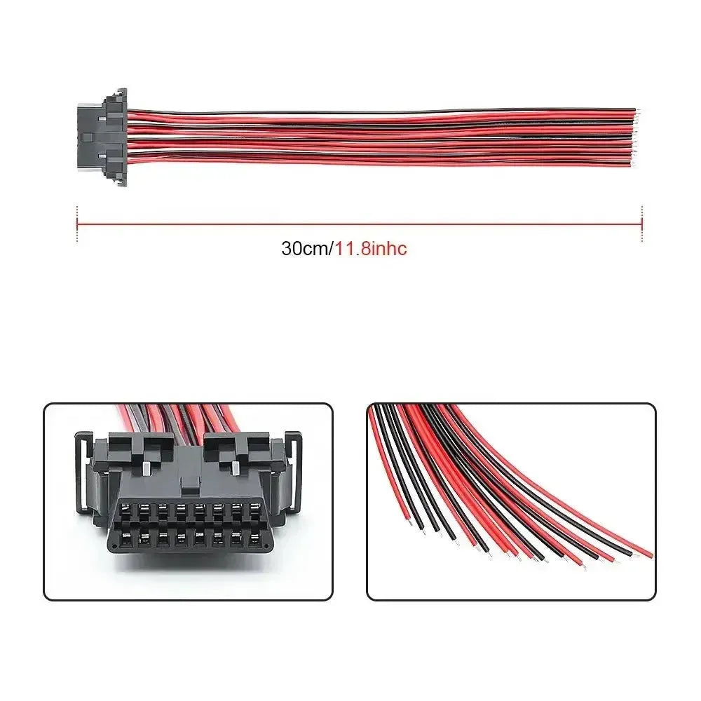 Kia/Hyundai 16 pines OBD2 Puerto (Hembra) con 16 Cables de Extremo Abierto – 30 cm