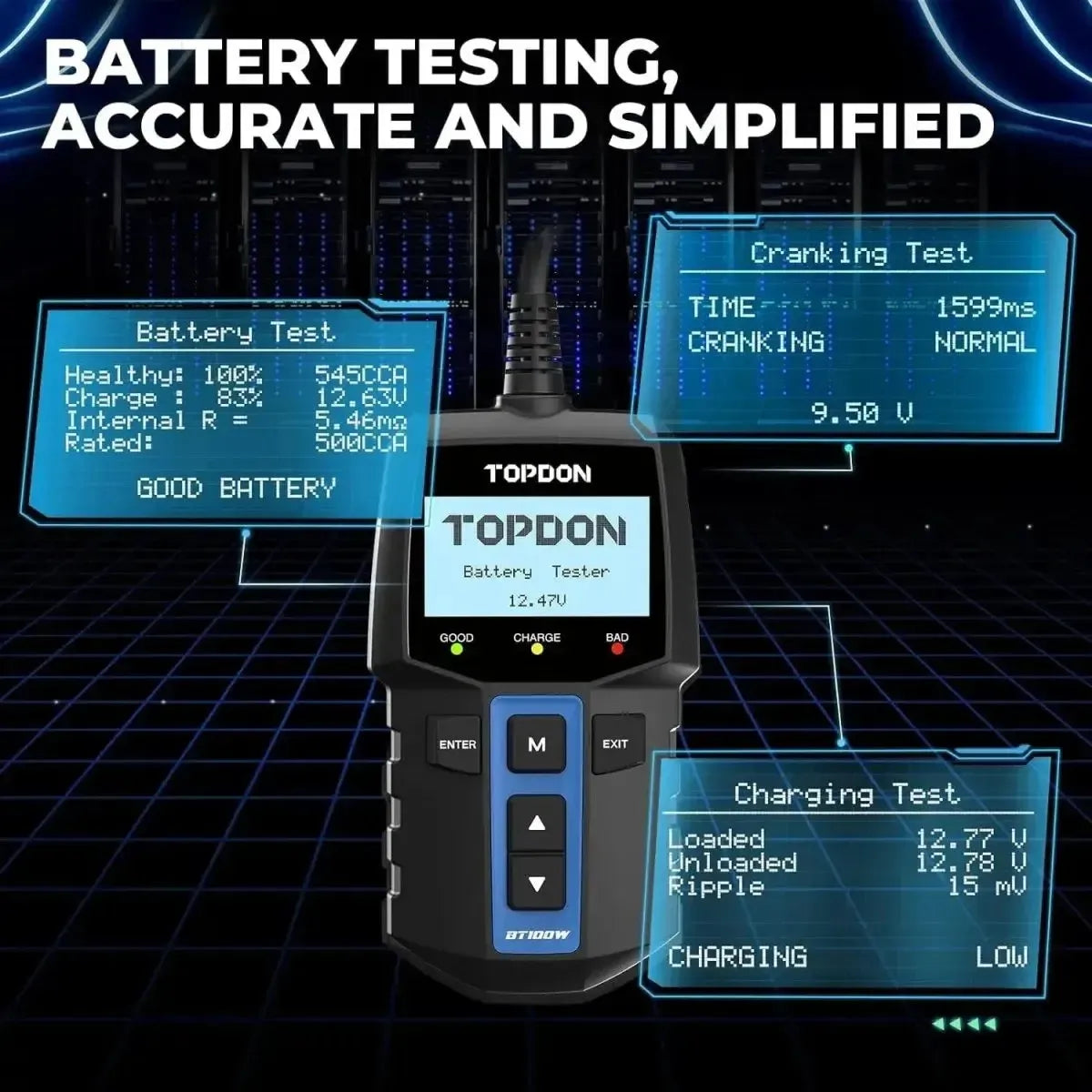 Topdon BT100W | Probador de baterías