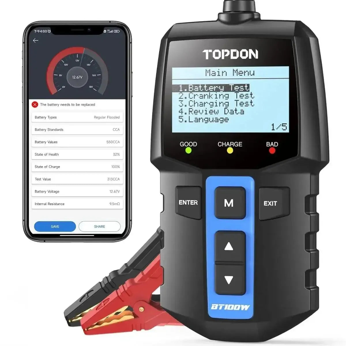 Topdon BT100W | Probador de baterías