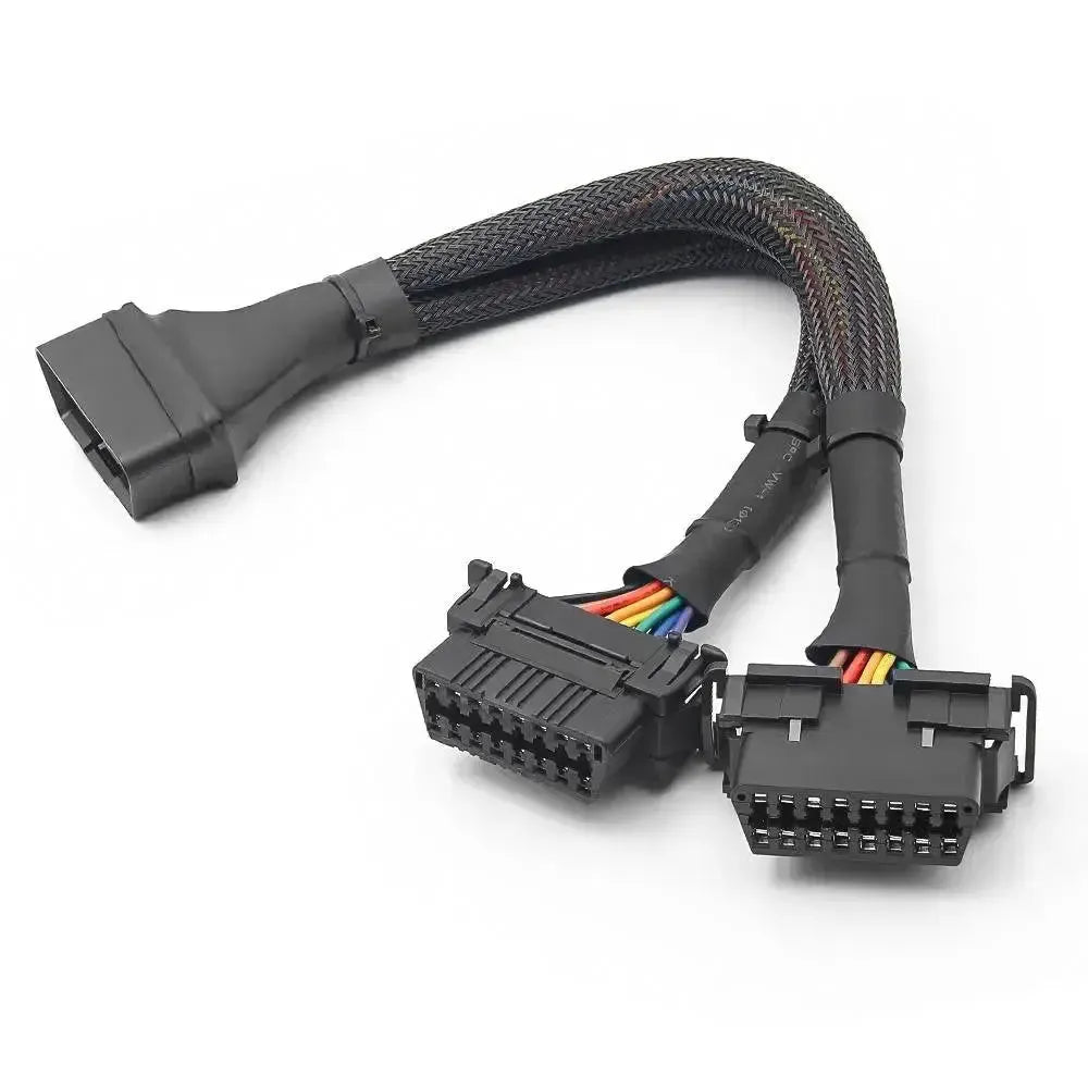 Cable divisor y prolongador universal de nylon OBD2 de 16 pines, 2 piezas (30 cm)