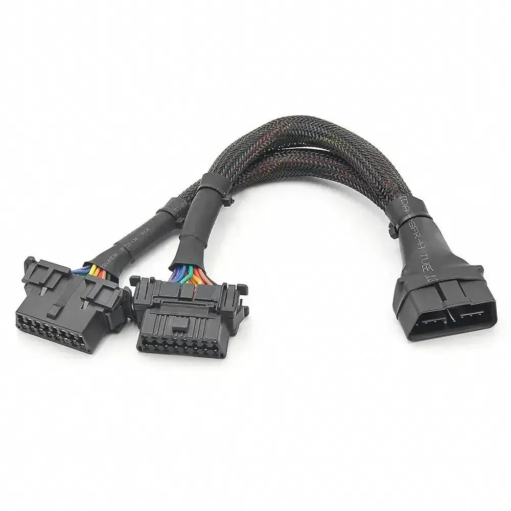 Cable divisor y prolongador universal de nylon OBD2 de 16 pines, 2 piezas (30 cm)